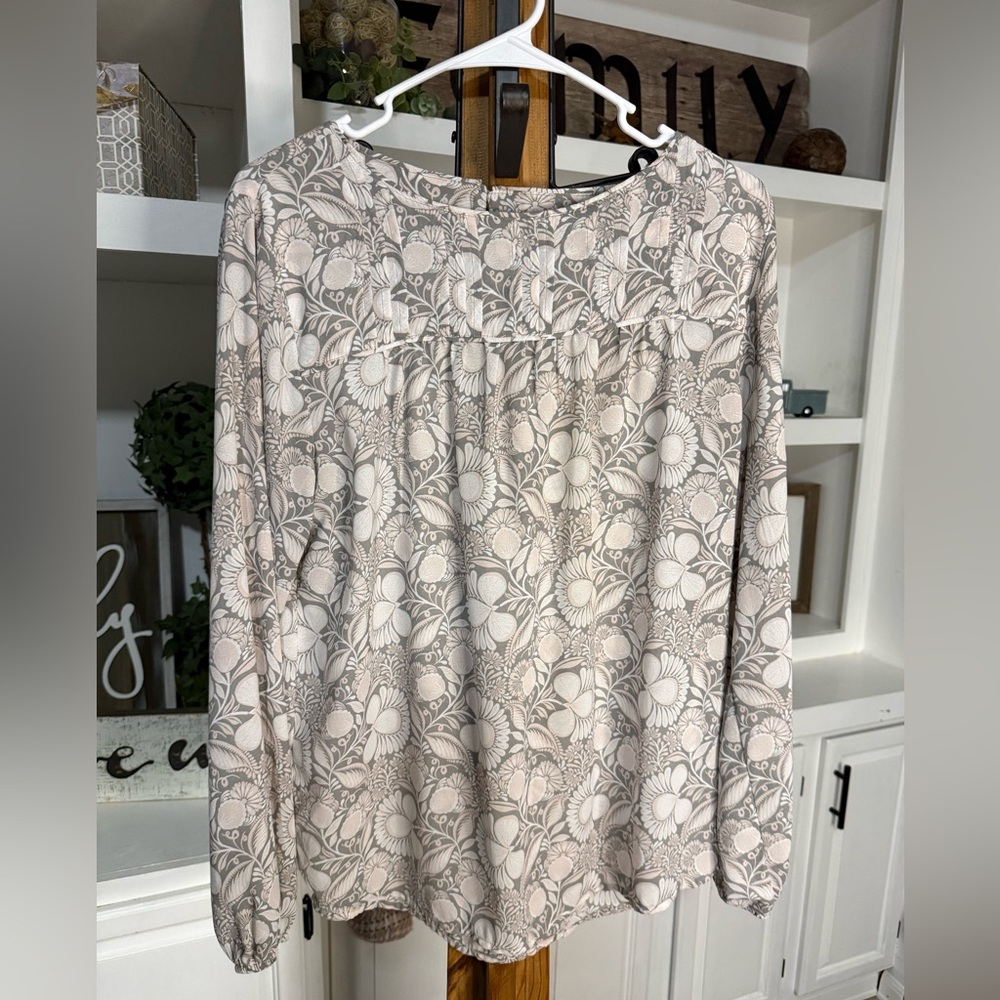LOFT Floral Print Blouse - Cream and Gray